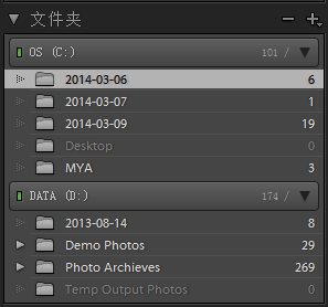 Lightroom文件夹面板不显示父文件夹的情况
